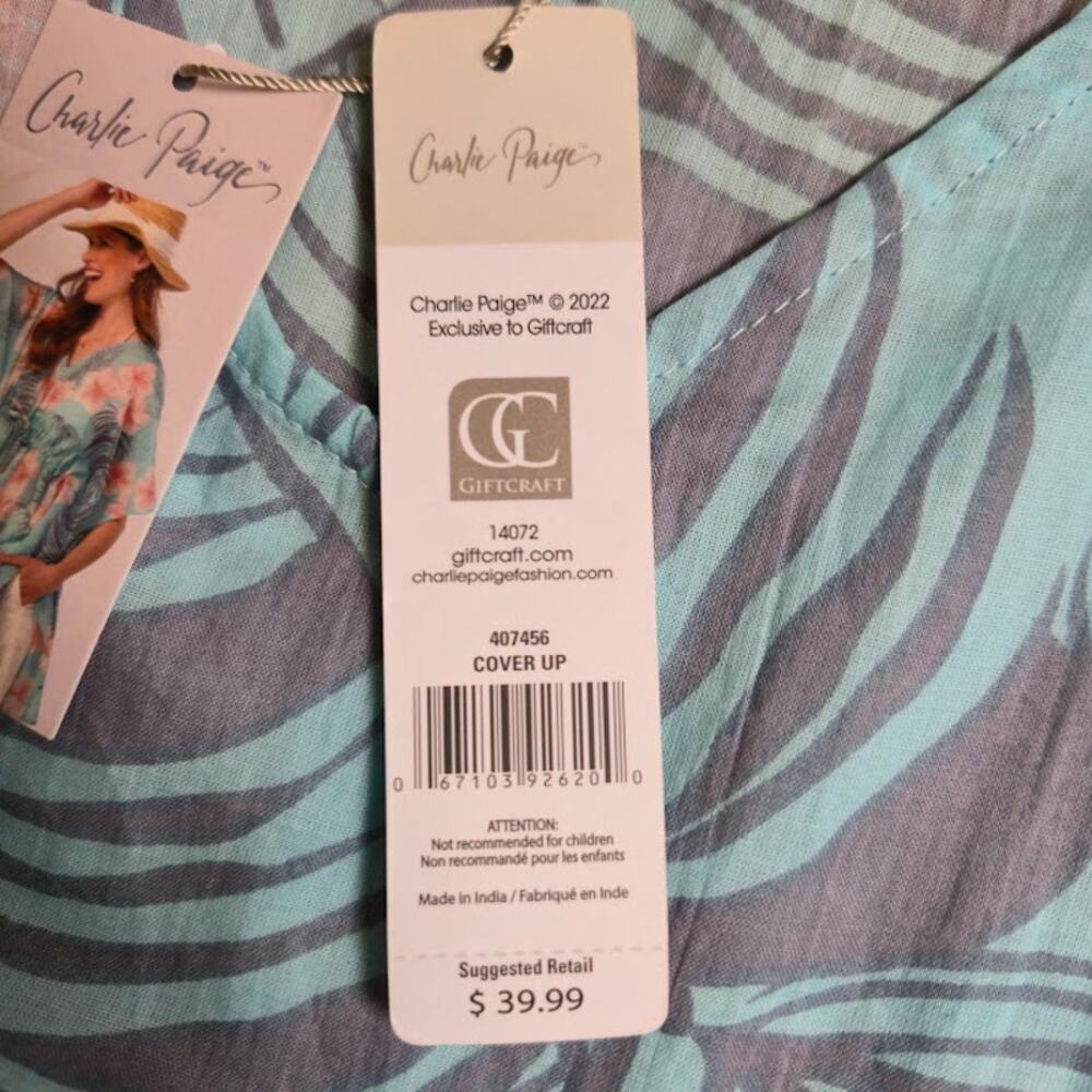 Charlie Paige NWT Womens Swim Cover Up One Size Blue Tropical Vacation Resort - Picture 7 of 9